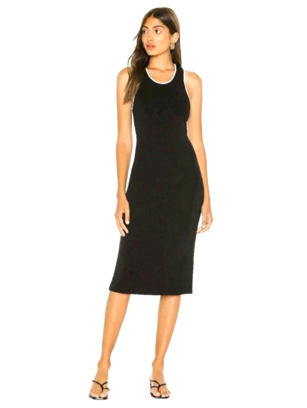 Rag & Bone Nora Midi Dress – Black with White Contrast Trim – Sleeveless Knit